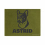 Personalized Green Pet Blanket Mat 48x38 - Engraved Name & Breed Art, Double-Sided Fleece & Sherpa, Dog & Cat