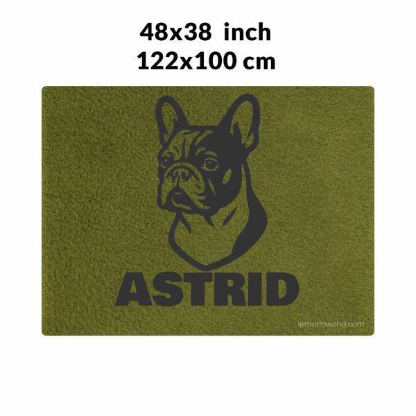 Personalized Pet Blanket Mat 48x38 - Engraved Name & Breed Art, Double-Sided Fleece & Sherpa, Dog & Cat