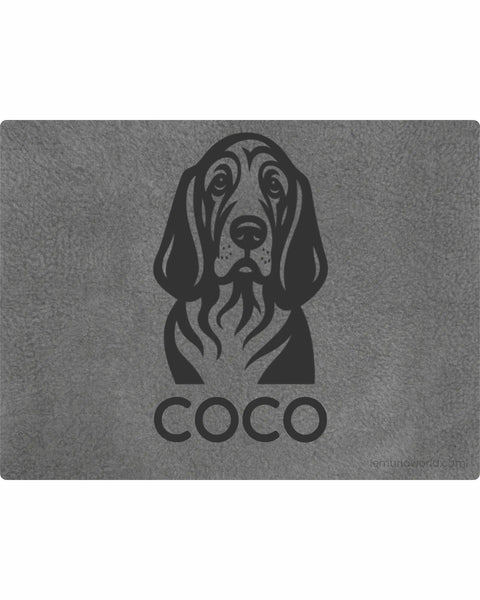 Personalized Green Pet Blanket Mat 48x38 - Engraved Name & Breed Art, Double-Sided Fleece & Sherpa, Dog & Cat