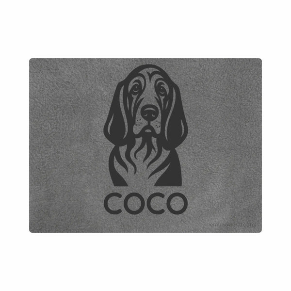 Personalized Gray Pet Blanket Mat 31x24 - Engraved Name & Breed Art, Double-Sided Fleece & Sherpa, Dog & Cat