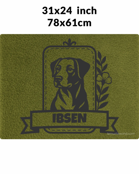 Personalized Green Pet Blanket Mat 31x24 - Engraved Name & Breed Art, Double-Sided Fleece & Sherpa, Dog & Cat