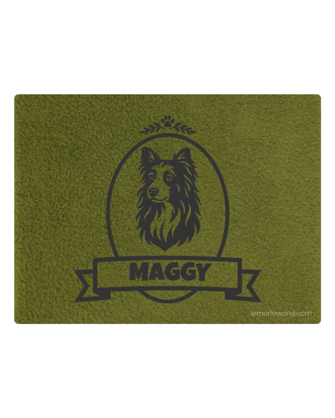 Personalized Gray Pet Blanket Mat 24x15 - Engraved Name & Breed Art, Double-Sided Fleece & Sherpa, Dog & Cat