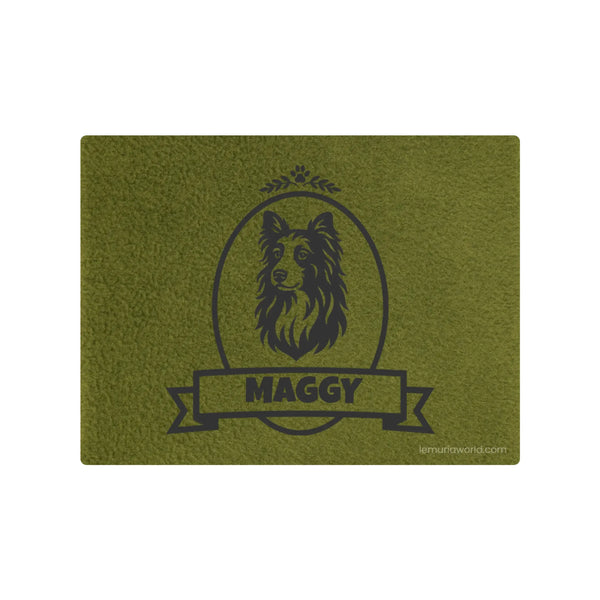 Personalized Gray Pet Blanket Mat 24x15 - Engraved Name & Breed Art, Double-Sided Fleece & Sherpa, Dog & Cat