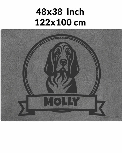 Personalized Gray Pet Blanket Mat 48x38 - Engraved Name & Breed Art, Double-Sided Fleece & Sherpa, Dog & Cat