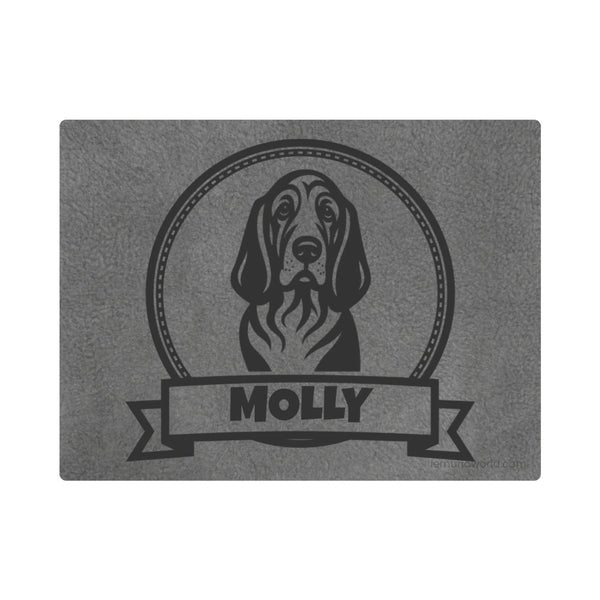 Personalized Gray Pet Blanket Mat 24x15 - Engraved Name & Breed Art, Double-Sided Fleece & Sherpa, Dog & Cat