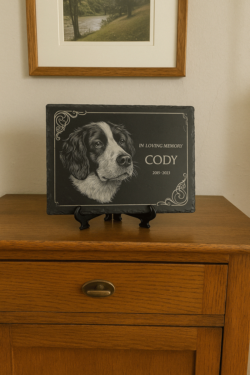 8x6 Inch Personalized Pet Memorial Plaque Indoor or Outdoor in Natural Black Slate 🐾