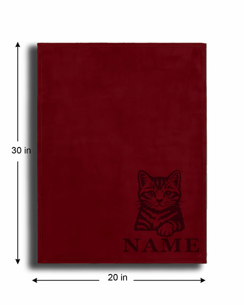 Personalized Red Fleece Pet Blanket 20x30 - Engraved Name & Breed Art, Soft Polar Fleece, Dog & Cat