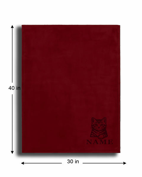 Personalized Red Fleece Pet Blanket 30x40 - Engraved Name & Breed Art, Soft Polar Fleece, Dog & Cat