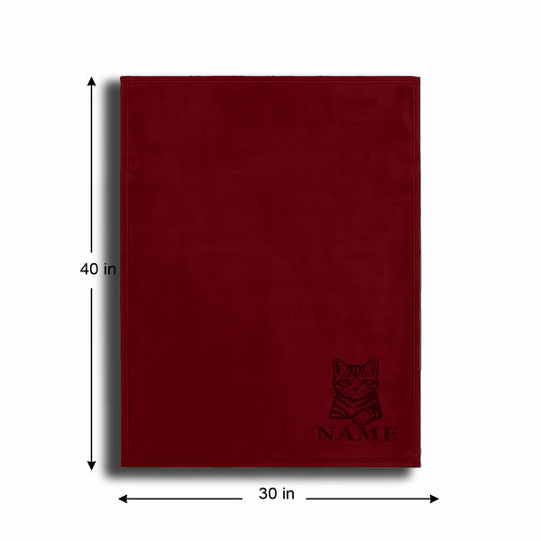 Personalized Red Fleece Pet Blanket 30x40 - Engraved Name & Breed Art, Soft Polar Fleece, Dog & Cat