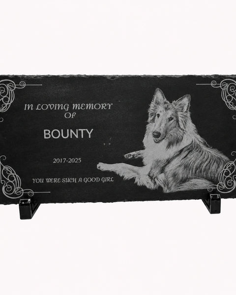 Personalized Pet Memorial Stone with Photo — 12×6 Slate Dog & Cat Grave Marker, Custom Engraved Indoor/Outdoor Headstone