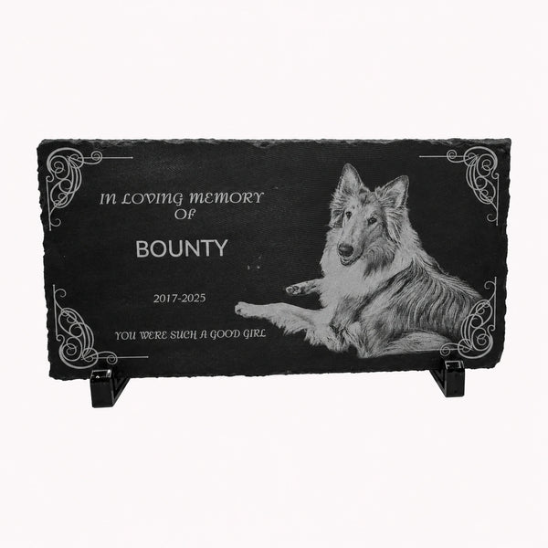 Personalized Pet Memorial Stone with Photo — 4 x4 Slate Dog & Cat Grave Marker, Custom Engraved Indoor/Outdoor Headstone