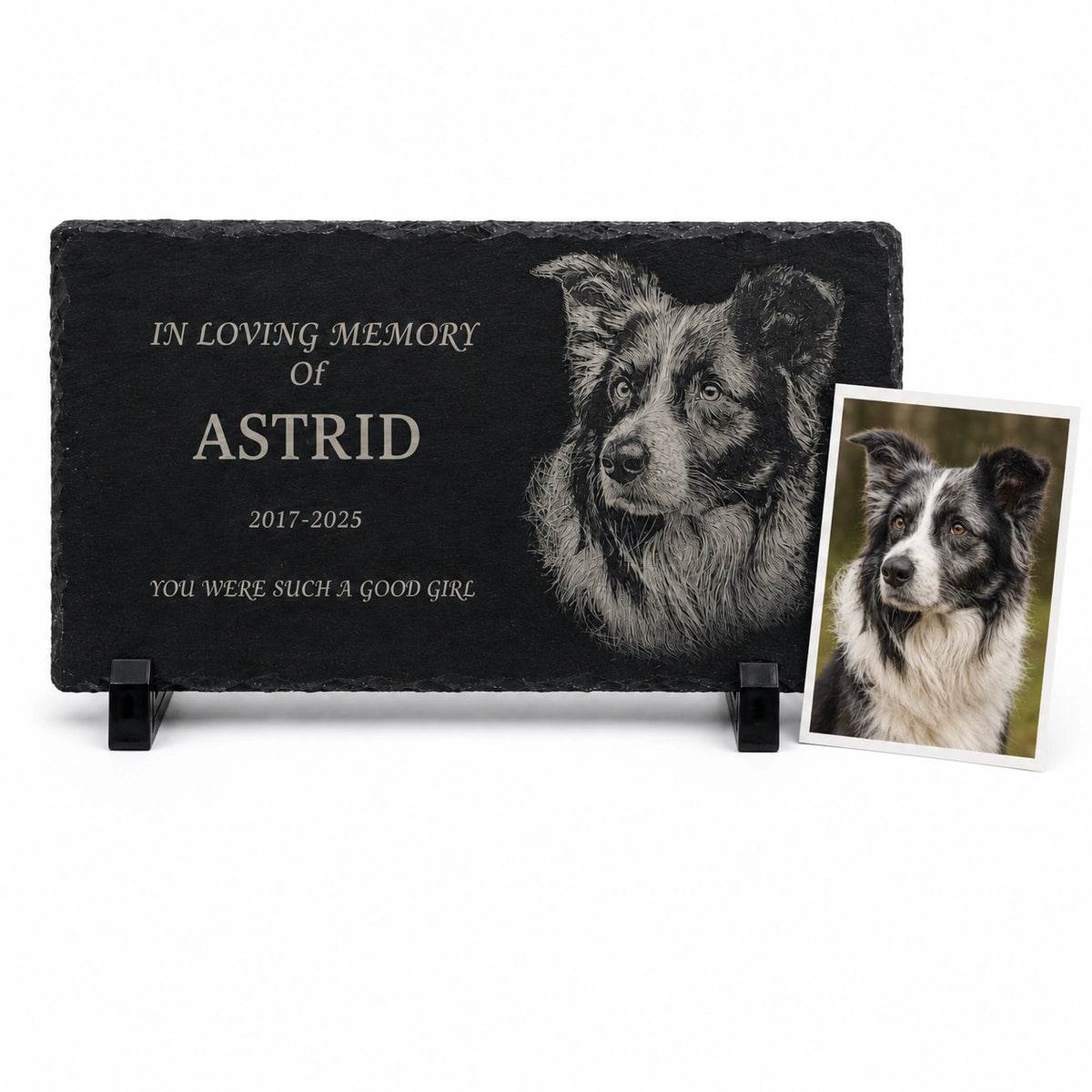 Personalized Pet Memorial Stone with Photo — 12×6 Slate Dog & Cat Grave Marker, Custom Engraved Indoor/Outdoor Headstone