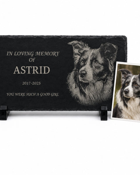 Personalized Pet Memorial Stone with Photo — 12×6 Slate Dog & Cat Grave Marker, Custom Engraved Indoor/Outdoor Headstone