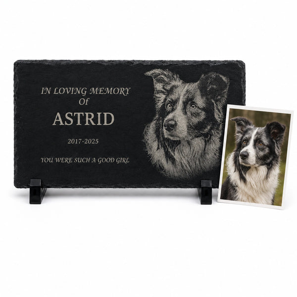 Personalized Pet Memorial Stone with Photo — 12×6 Slate Dog & Cat Grave Marker, Custom Engraved Indoor/Outdoor Headstone