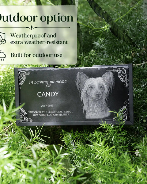Personalized Pet Memorial Stone with Photo — 8×6 inch Slate Dog & Cat Grave Marker, Custom Engraved Indoor/Outdoor Headstone