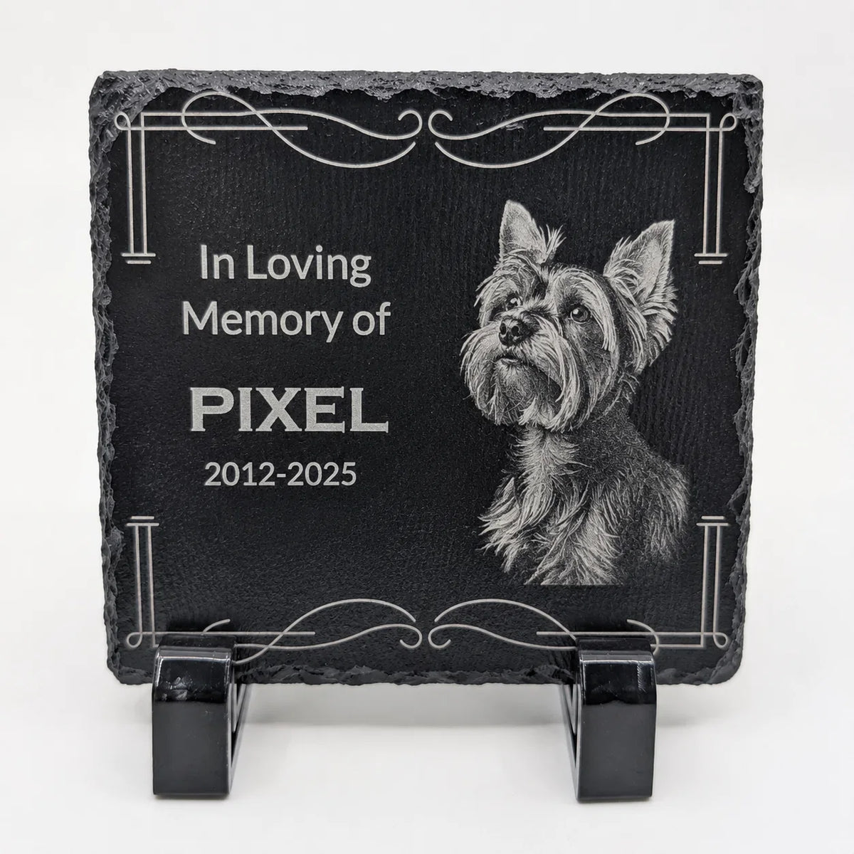 Personalized Pet Memorial Stone with Photo — 4 x4 Slate Dog & Cat Grave Marker, Custom Engraved Indoor/Outdoor Headstone