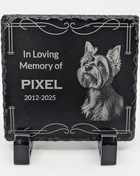 Personalized Pet Memorial Stone with Photo — 4 x4 Slate Dog & Cat Grave Marker, Custom Engraved Indoor/Outdoor Headstone