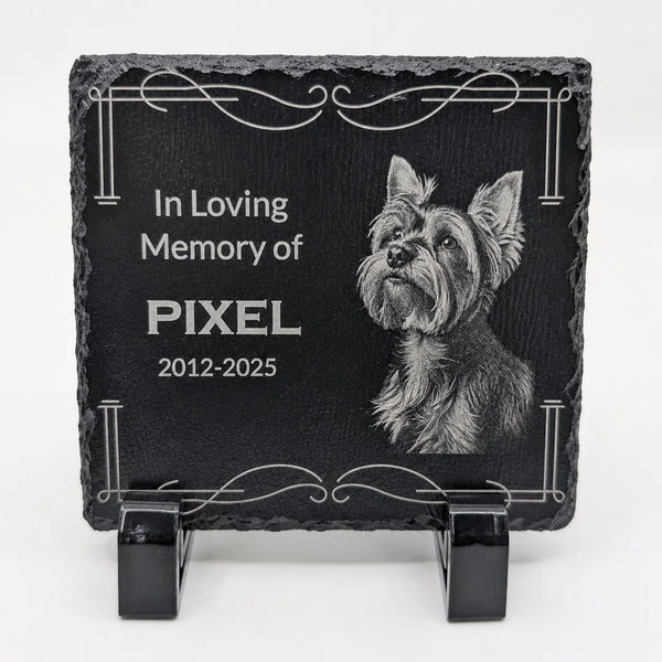 Personalized Pet Memorial Stone with Photo — 4 x4 Slate Dog & Cat Grave Marker, Custom Engraved Indoor/Outdoor Headstone