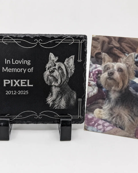 Personalized Pet Memorial Stone with Photo — 4 x4 Slate Dog & Cat Grave Marker, Custom Engraved Indoor/Outdoor Headstone