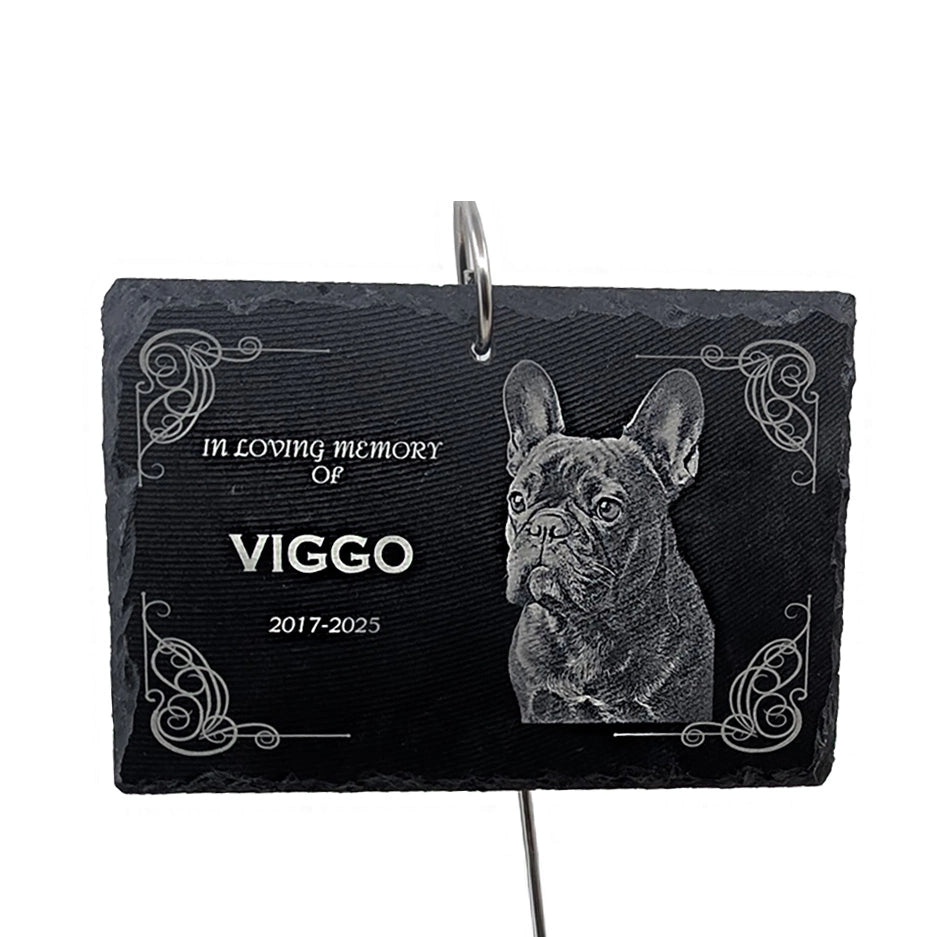Personalized Pet Memorial Stone with Photo — 6x4 inch Slate Dog & Cat Grave Marker, Custom Engraved Indoor/Outdoor Headstone with Metal Stake