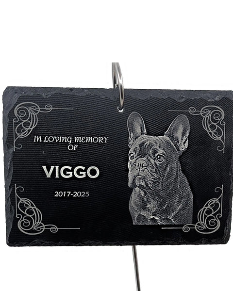 Personalized Pet Memorial Stone with Photo — 6x4 inch Slate Dog & Cat Grave Marker, Custom Engraved Indoor/Outdoor Headstone with Metal Stake