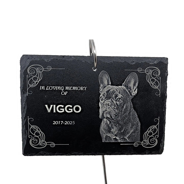 Personalized Pet Memorial Stone with Photo — 6x4 inch Slate Dog & Cat Grave Marker, Custom Engraved Indoor/Outdoor Headstone with Metal Stake