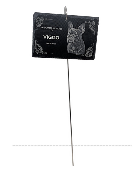 Personalized Pet Memorial Stone with Photo — 6x4 inch Slate Dog & Cat Grave Marker, Custom Engraved Indoor/Outdoor Headstone with Metal Stake