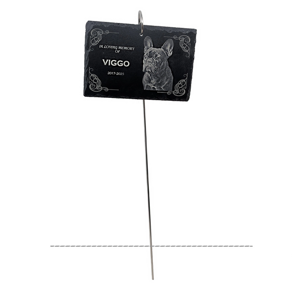 Personalized Pet Memorial Stone with Photo — 6x4 inch Slate Dog & Cat Grave Marker, Custom Engraved Indoor/Outdoor Headstone with Metal Stake