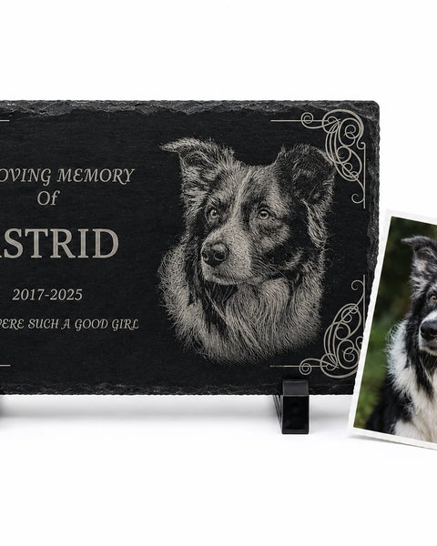 Personalized Pet Memorial Stone with Photo — 8×6 inch Slate Dog & Cat Grave Marker, Custom Engraved Indoor/Outdoor Headstone
