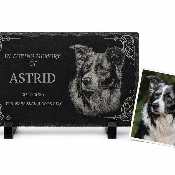 Personalized Pet Memorial Stone with Photo — 8×6 inch Slate Dog & Cat Grave Marker, Custom Engraved Indoor/Outdoor Headstone