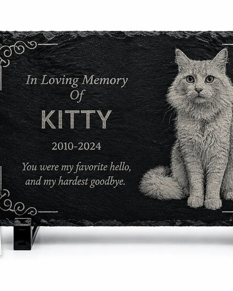 Personalized Pet Memorial Stone with Photo — 8×6 inch Slate Dog & Cat Grave Marker, Custom Engraved Indoor/Outdoor Headstone