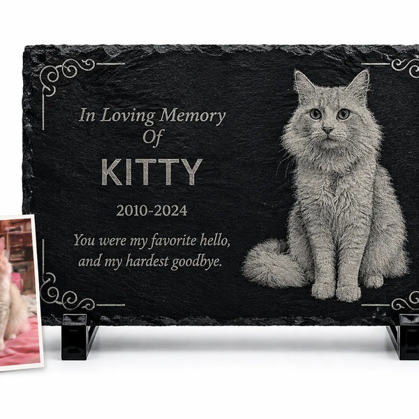 Personalized Pet Memorial Stone with Photo — 8×6 inch Slate Dog & Cat Grave Marker, Custom Engraved Indoor/Outdoor Headstone