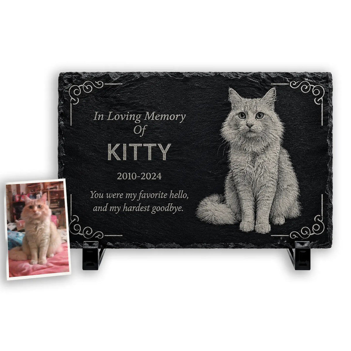 Personalized Pet Memorial Stone with Photo — 8×6 inch Slate Dog & Cat Grave Marker, Custom Engraved Indoor/Outdoor Headstone