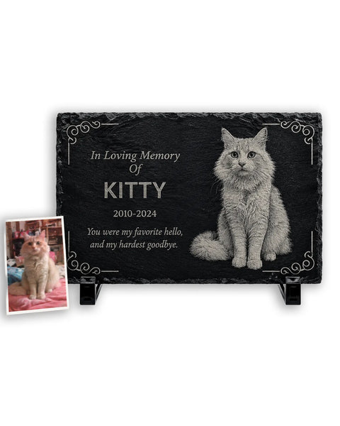 Personalized Pet Memorial Stone with Photo — 8×6 inch Slate Dog & Cat Grave Marker, Custom Engraved Indoor/Outdoor Headstone
