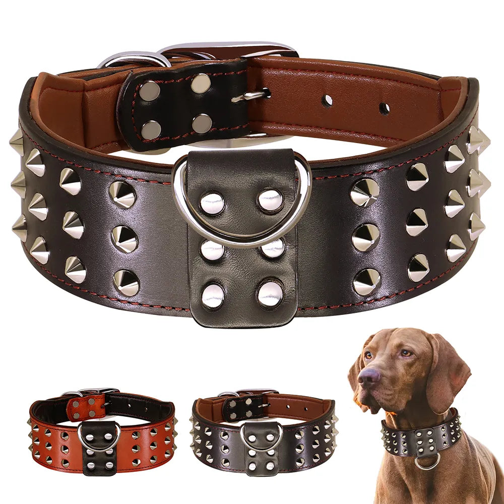 Leather Spiked Dog Collar for Large Dogs