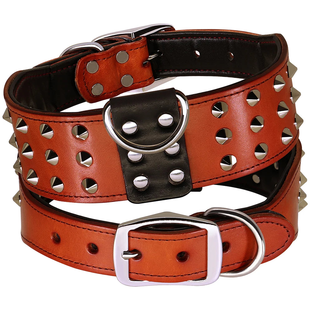Leather Spiked Dog Collar for Large Dogs